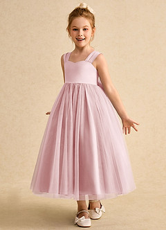 Azazie Chickadee Flower Girl Dresses Powder Pink Ball-Gown Sweetheart Neckline Matte Satin Dress image2