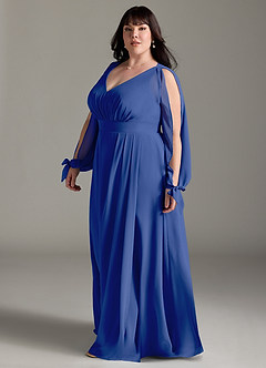 Azazie Matilda Brautjungfernkleider A-Linie Langarm Chiffon Kleid Königsblau image11