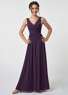 Azazie Keyla Junior A-Linie Plissee Chiffon Kleid Pflaume image1