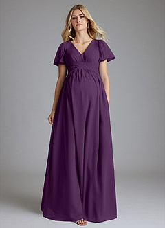 Azazie Verna Maternity Bridesmaid Dresses A-Line V-Neck Ruched Chiffon Floor-Length Dress image4