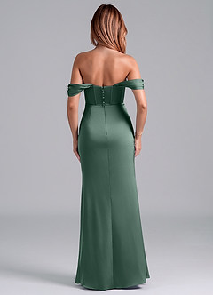 Azazie Asha Bridesmaid Dresses Eucalyptus Sheath Off the Shoulder Stretch Satin Convertible Dress image4