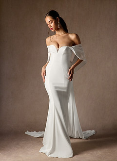 Azazie Laylah Wedding Dresses Diamond White Mermaid Off the Shoulder Chiffon Dress image4