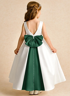 Azazie Cherry vestidos de niña de las flores Vestido de Marfil Verde Oscuro de Satin Mate de Princesa con Plisado image1
