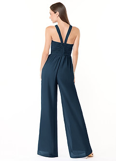Azazie Berdie Abiti da Damigella Tuta in Chiffon con Scollo Halter Marino Scuro image2