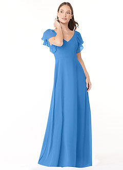 Azazie Syenna Jurken voor bruidsmeisjes Jurk van Chiffon met A-Lijn Ruches Blauwe Gaai image1