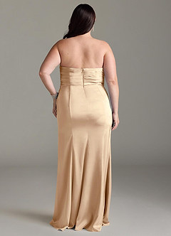 Azazie Yola Bridesmaid Dresses Champagne Sheath V-Neck Pleated Stretch Satin Convertible Dress image10