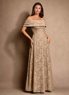 Azazie New Britain Abiti per la Madre della Sposa Abito A-Line in Burnout Floreale Plissettato Champagne image2