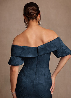 Azazie Golda Moeder van de bruid jurken Kolom Jurk van Bloemen Burn-out Off-shoulder Donkere Marine image6