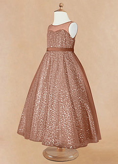 Azazie Siwa Flower Girl Dresses Bronzer A-Line Beaded Tulle Dress image7