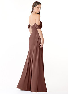 Azazie Amyra Jurken voor bruidsmeisjes Converteerbaar Jurk van Stretch Satijn met Kolom Off the Shoulder Espresso image5