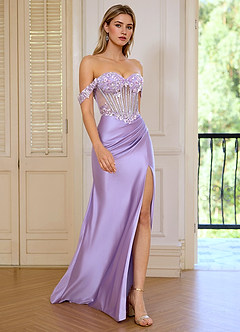 Minicom Purple Sequined embroidery Stretch satin Mermaid Prom Dress image3