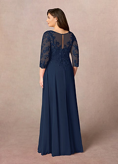 Azazie Noella Mère de la mariée Robes Robe Trapèze en Mousseline de soie Col V Dentelle Bleu Marine Foncé image12