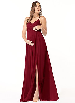Azazie Annabelle vestidos de dama de honor de maternidad Vestido de Corte En A Cuello en V plisado Hasta el suelo Malla image1