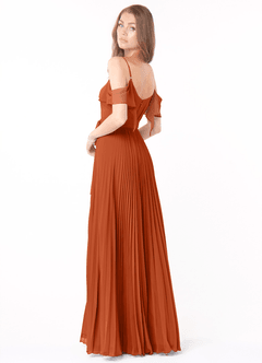 Azazie Lyney Robes de demoiselle d'honneur Robe Trapèze en Mousseline de soie Épaule décolletée Orange Brûlée image4
