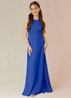 Azazie Snow Junior Robe Trapèze en Mousseline de soie Dentelle Bleu Roi image4