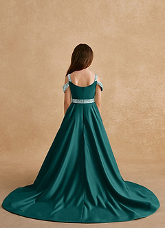 Azazie Jodi Flower Girl Dresses Peacock A-Line Matte Satin Dress image2