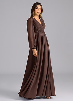 Azazie Palerma Bridesmaid Dresses Ganache A-Line Long Sleeve Chiffon Dress image5