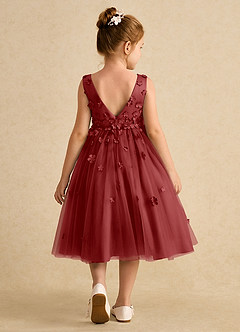 Azazie Lana Flower Girl Dresses Rust A-Line Sleeveless Matte Satin Dress image2