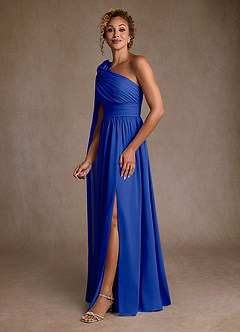 Azazie Lancaster Mère de la mariée Robes Robe Trapèze en Mousseline de soie Ue épaule Bleu Roi image5