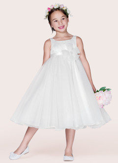 Azazie Lupine Flower Girl Dresses Ball-Gown Sequins Matte Satin Tea-Length Dress image1