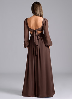 Azazie Teri Jurken voor bruidsmeisjes Jurk van Chiffon met A-Lijn Lange mouw Ganache image2