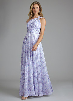 Azazie Charlize Robes de demoiselle d'honneur Robe Trapèze en Aquarelle Florale Ue épaule Lilas Aquarelle Florale image4