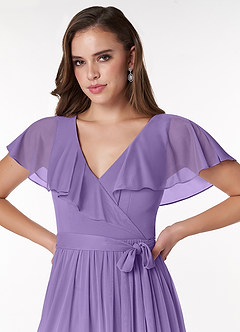 Azazie Jael Vestidos de damas de honor Vestido de Tahití de Malla de Corte en A con Cuello en V image5