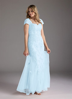 Azazie Marbella Abiti per la Madre della Sposa Abito Sirena in Pizzo con Scollo Queen Anne e Paillettes Azzurro image2