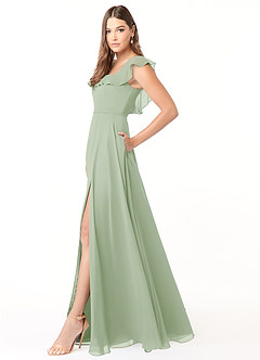 Azazie Jinny Bridesmaid Dresses Dusty Sage A-Line Square Neckline Ruched Chiffon Dress image3