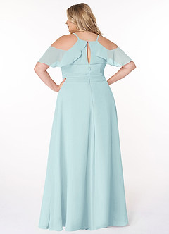 Azazie Dakota Robes de demoiselle d'honneur Robe Trapèze en Mousseline de soie Col V plissé Verre De Mer image12