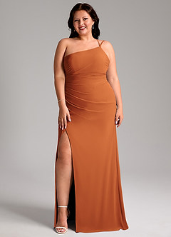 Azazie Eren Bridesmaid Dresses Cinnamon Sheath One Shoulder Chiffon Dress image10