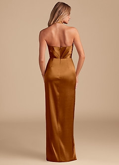 Azazie Zaya Bridesmaid Dresses Copper Sheath Pleated Metallic Satin Dress image7