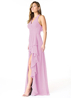 Azazie Aviv Vestidos de damas de honor Vestido de Rosa Caramelo de Gasa de Corte en A con Plisado image3