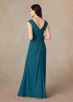 Azazie Sally Mother of the Bride Dresses Ink Blue A-Line V-Neck Pleated Chiffon Dress image4