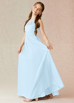 Azazie Bibiane Junior Sky Blue A-Line Pleated Chiffon Dress image3