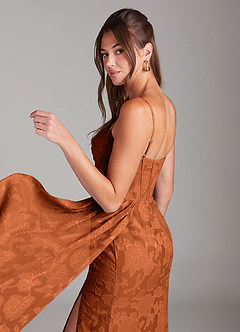 Azazie Denisa Bridesmaid Dresses Burnt Orange Sheath Pleated Floral Burnout Dress image5