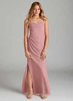 Azazie Mai Junior Vestido de Rosa Polvorienta de Gasa de Recto con Plisado image1