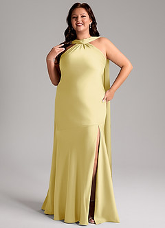 Azazie Kinsley Vestidos de madrinha de casamento Vestido Sorvete De Limão de Cetim elástico de sereia com Fenda Lateral image11