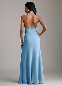 Azazie Lorena Vestidos de damas de honor Vestido de Azul Acero de Gasa de Corte Sirena con Plisado image2