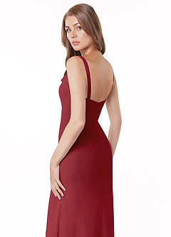 Azazie Salma Bridesmaid Dresses Pomegranate Sheath Side Slit Chiffon Dress image4