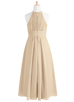 Azazie Bonnie Junior Champagne A-Line Pleated Chiffon Dress image6