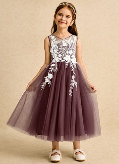 Azazie Sundae Flower Girl Dresses Sangria Ball-Gown Lace Dress image6