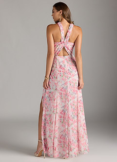 Azazie Rue Bridesmaid Dresses Abstract Watercolor Floral A-Line Halter Chiffon Dress image7