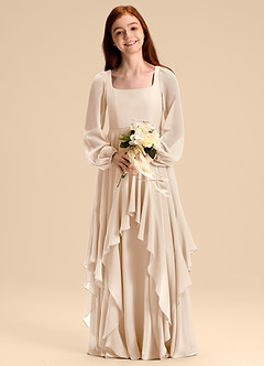 Azazie Clara Junior Robe Trapèze en Mousseline de soie Blouson Albâtre Blanc image6
