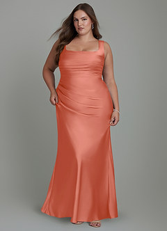 Azazie Agustina Bridesmaid Dresses Salmon Pink Mermaid Corset Stretch Satin Dress image9