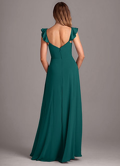 Azazie Kaylyn Abiti da Damigella Abito A-Line in Chiffon Increspato Verde Pavone image5