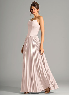 Azazie Saedra Bridesmaid Dresses Blushing Pink A-Line Corset Stretch Satin Dress image4