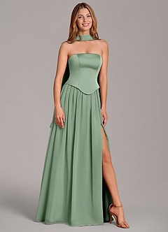 Azazie Cadence Bridesmaid Dresses Matcha A-Line Corset Stretch Satin Convertible Dress image1