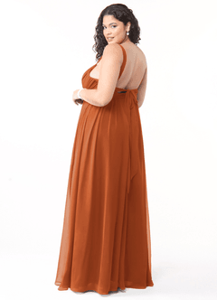 Azazie Aziza Bridesmaid Dresses Cinnamon A-Line V-Neck Pleated Chiffon Dress image10