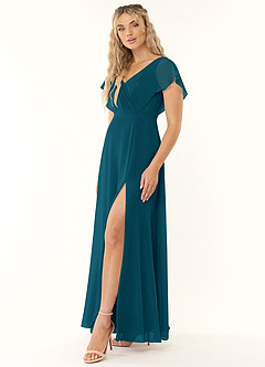 Azazie Rylee Bridesmaid Dresses Ink Blue A-Line Pleated Chiffon Dress image3